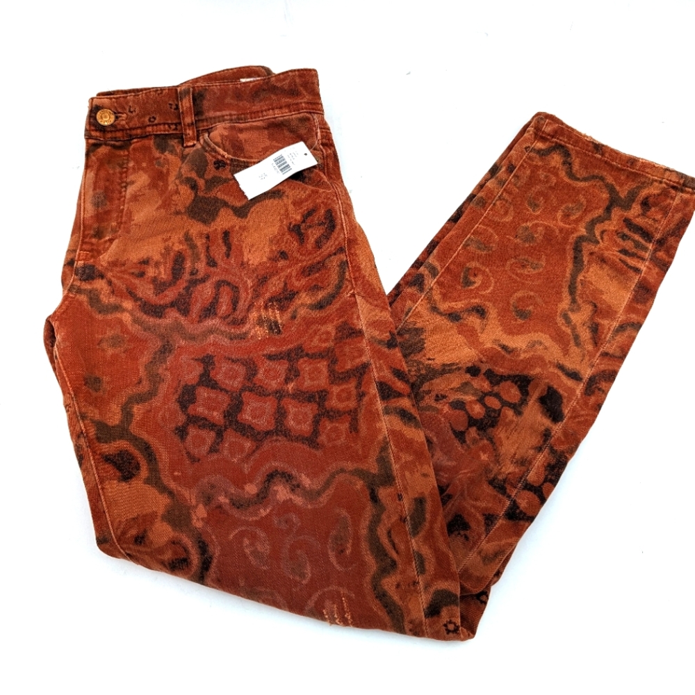 NEW Pilcro Anthropologie The Slim Boyfriend Jeans Orange Motif Distressed Sz 27